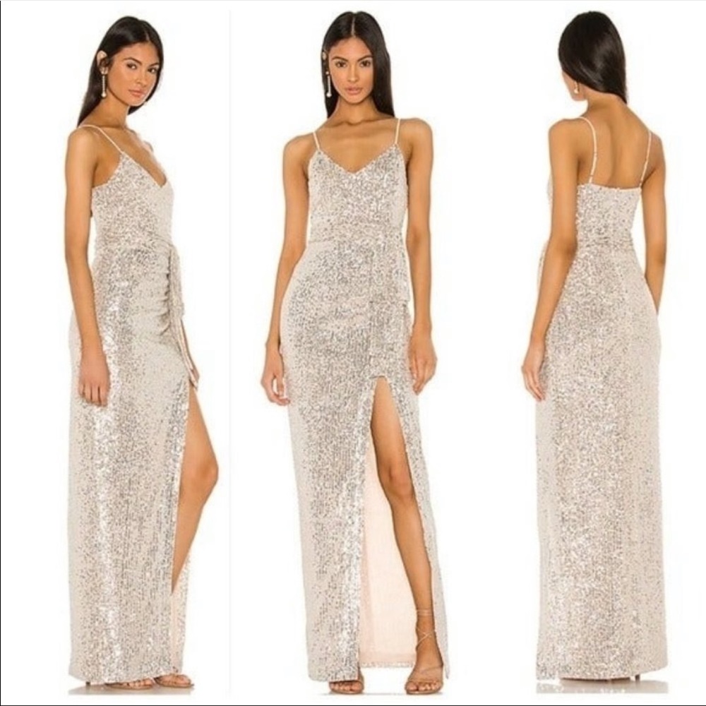 Likely Emile Silver Sequin Gown